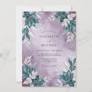 Lavendel Türkis Blatt Hochzeit Einladung