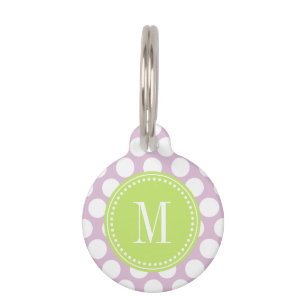 Lavendel u. Grün-große Polka-Punkte mit Monogram Tiermarke