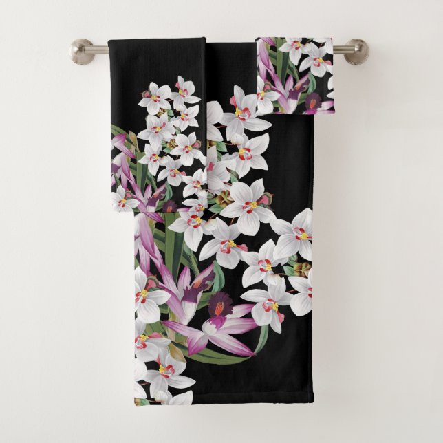 Lavendel u. weißes Orchideen-Blumen-Bad-Tuch-Set Badhandtuch Set (Insitu)
