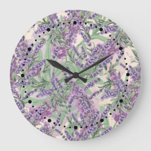 Lavendel-Überfluss Dusty Lavender Rustikale Blüten Große Wanduhr