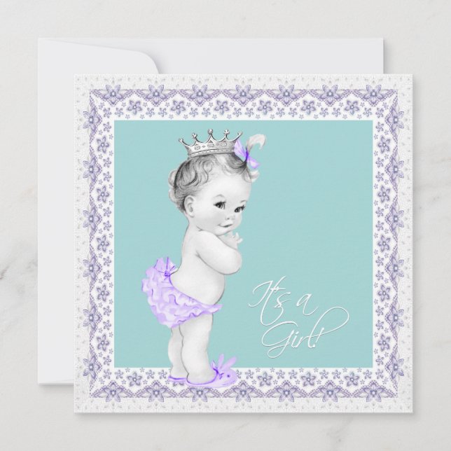 Lavendel und Aquamarine Blue Baby Dusche Einladung (Vorderseite)