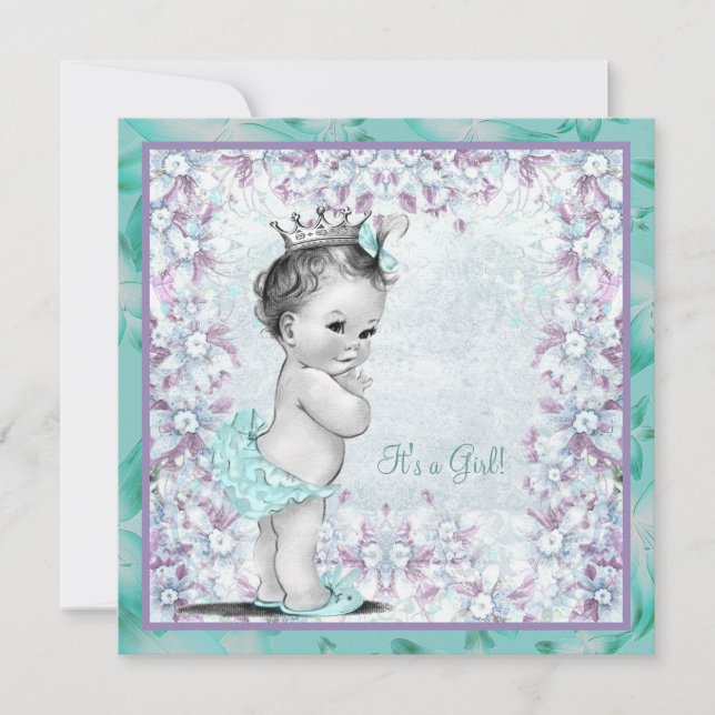 Lavendel und Aquamarine Blue Baby Girl Dusche Einladung (Vorderseite)