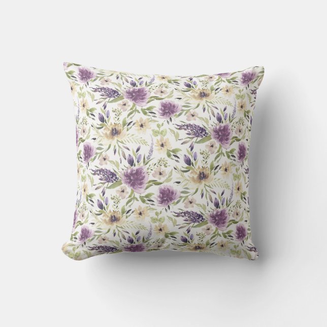 Lavendel- und blassgelbe Blume Kissen (Vorderseite)