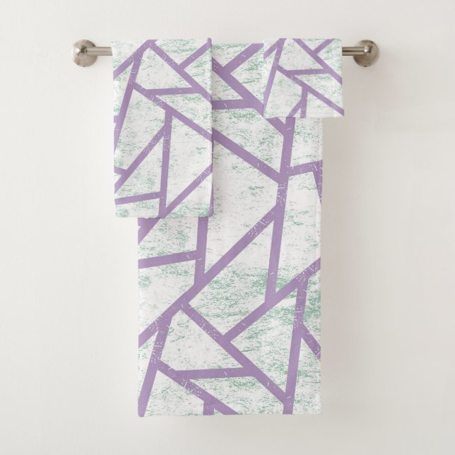 Lavendel und blassgrünes Mosaikmuster Badhandtuch Set (Insitu)