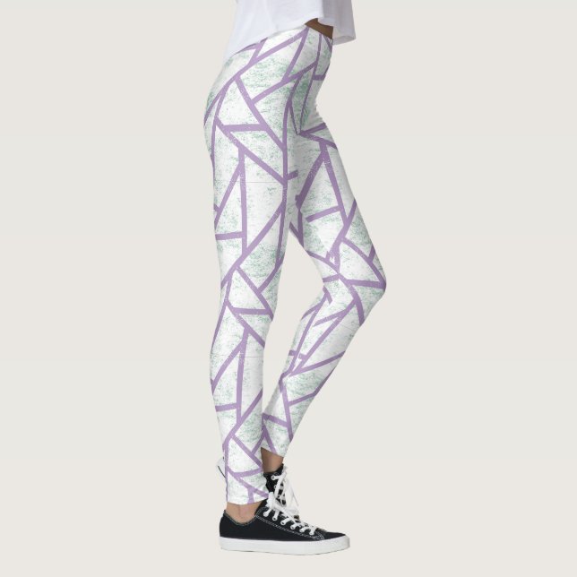 Lavendel und blassgrünes Mosaikmuster Leggings (Rechts)