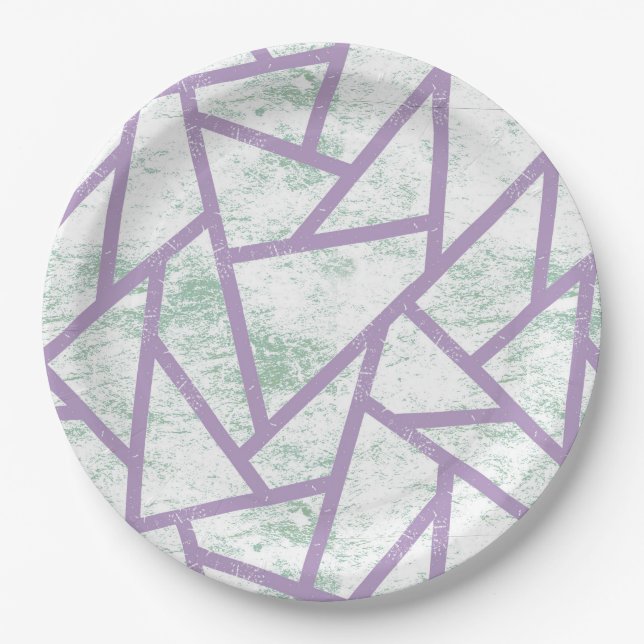 Lavendel und blassgrünes Mosaikmuster Pappteller (Vorderseite)