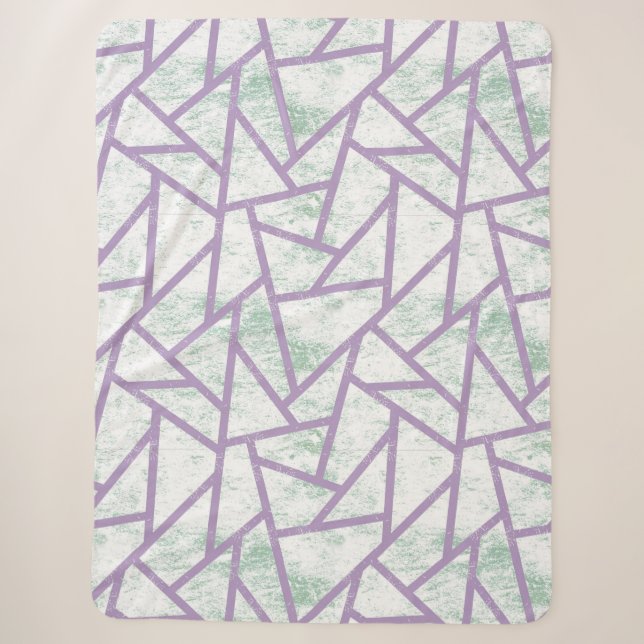 Lavendel und blassgrünes Mosaikmuster Sherpadecke (Vorderseite)