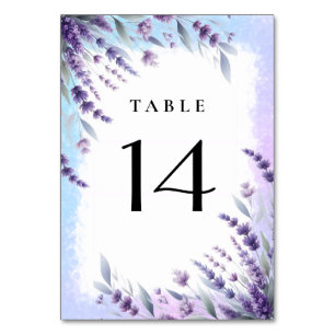 Lavendel und Blau Elegante Florale Wasserfarbe  Tischnummer
