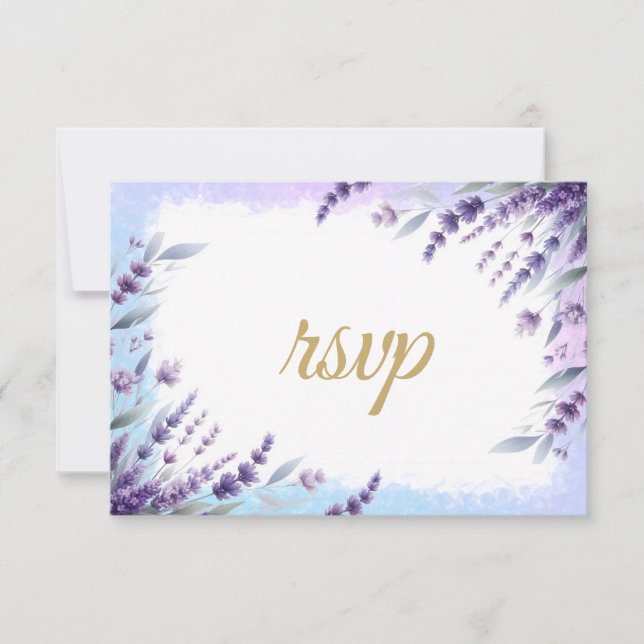 Lavendel und blaue elegante Wasserfarbe RSVP Karte (Vorderseite)