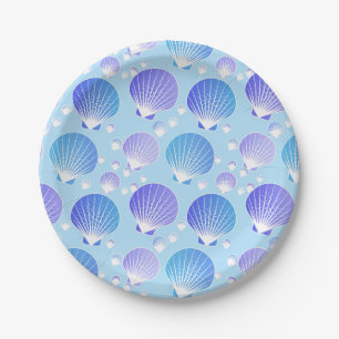 Lavendel und blaue Muscheln in blass blau Pappteller