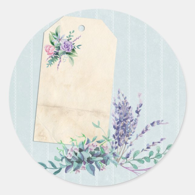 Lavendel und Blue Stripe Scrapbook Verzierung Runder Aufkleber (Vorderseite)