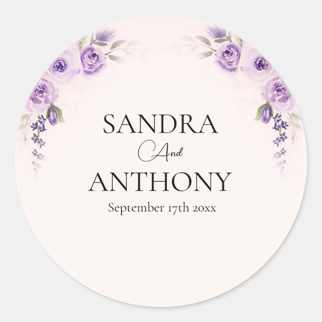 Lavendel und Blush Rose Hochzeit Runder Aufkleber (Vorderseite)