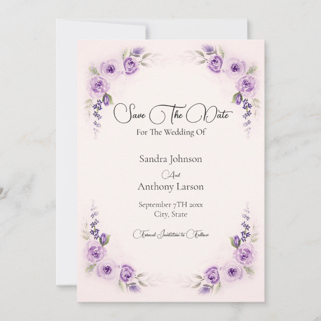 Lavendel und Blush-Rose Save the Date (Vorderseite)