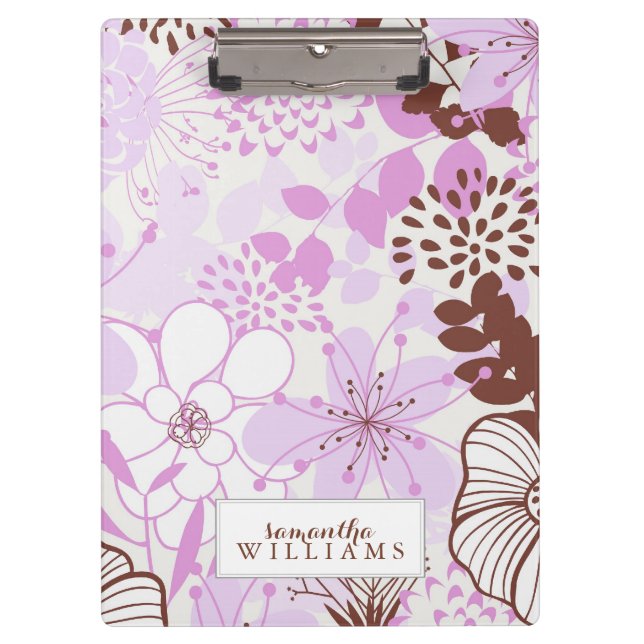 Lavendel-und Brownblumenmuster personalisiert Klemmbrett (Vorderseite)