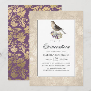 Lavendel und Elfenbein Vintag Quinceañera Einladung