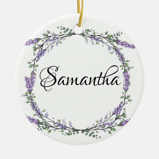 Lavendel- und Eukalyptus-Aquarellblume Keramik Ornament (Vorne)