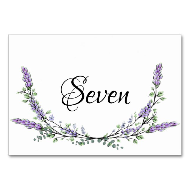 Lavendel und Eukalyptus Aquarelltisch sieben Tischnummer (Vorderseite)
