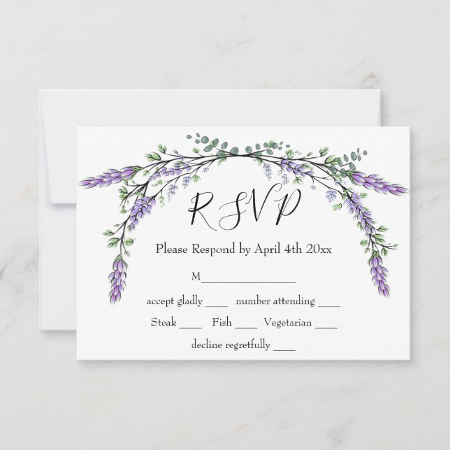 Lavendel und Eukalyptus RSVP Karte (Vorderseite)