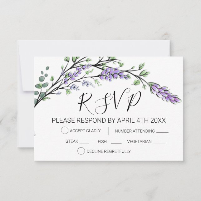 Lavendel- und Eukalyptus-RSVP-Karte RSVP Karte (Vorderseite)