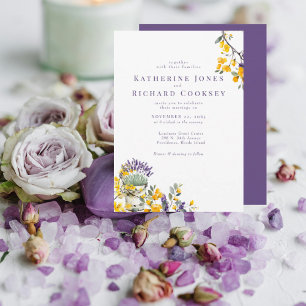 Lavendel- und gelbe Blumenhochzeit ohne Eltern  Einladung