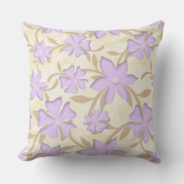 Lavendel- und Gold-Blume-Muster Kissen (Vorderseite)