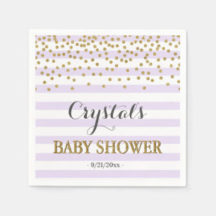Lavendel und Gold Stripe Confetti Baby Girl Dusche Serviette
