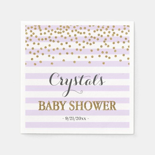 Lavendel und Gold Stripe Confetti Baby Girl Dusche Serviette (Vorderseite)