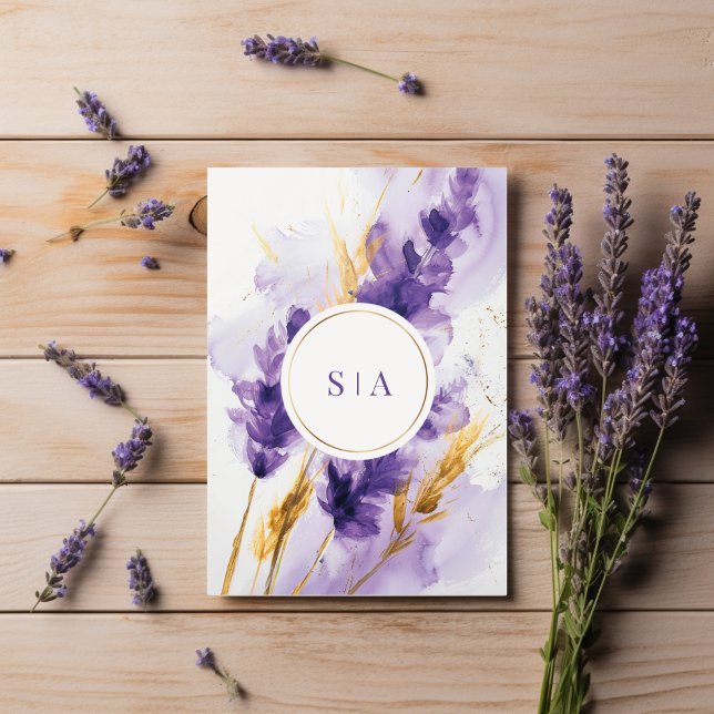 Lavendel- und Goldene Wasserfarbenhochzeit Einladung (Von Creator hochgeladen)