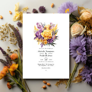 Lavendel- und Goldgelbe Blütenfrühlingshochzeit Einladung