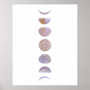 Lavendel-und GoldGlitzer-Mond-Phasen Poster