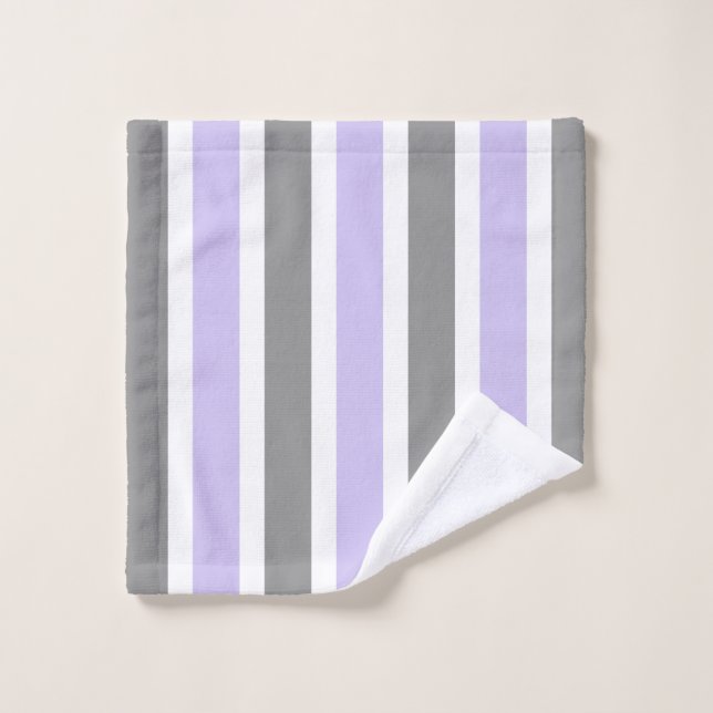 Lavendel und Grau Stripe Badetuch Set (Waschlappen)