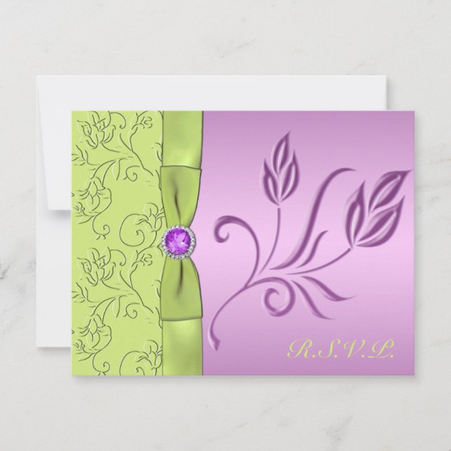 Lavendel- und Green-Juweled-RSVP-Karte RSVP Karte (Vorderseite)