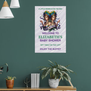 Lavendel- und Grüne Zwillinge-Zodiak-Baby-Party Poster