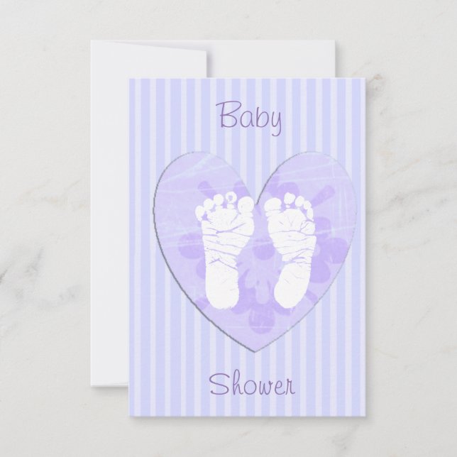 Lavendel und Lila Baby Footprints Baby Dusche Einladung (Vorderseite)