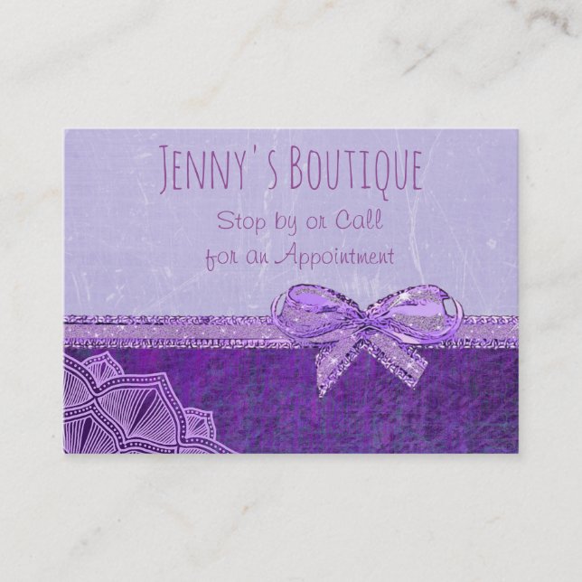 Lavendel und Lila Bow Business Card Terminkarte (Vorderseite)