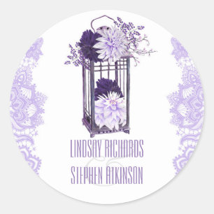 Lavendel und Lila Laternenhochzeit Runder Aufkleber