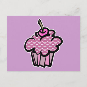 Lavendel- und Mauve-Herzen-Cupcake Postkarte