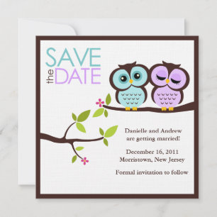 Lavendel- und Minzeulen-Hochzeit Save The Date