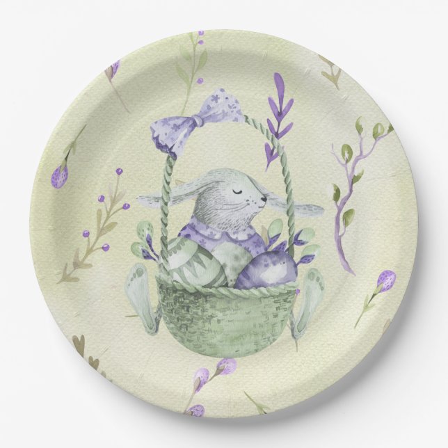 Lavendel- und Minzgrün-Osterhase Pappteller (Vorderseite)