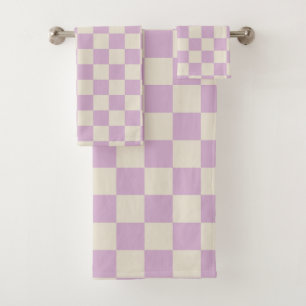 Lavendel und Off White Checkerboard Badhandtuch Set