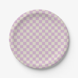 Lavendel und Off White Checkerboard Pappteller