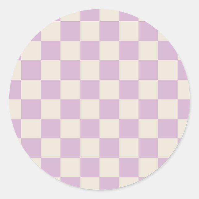 Lavendel und Off White Checkerboard Runder Aufkleber (Vorderseite)