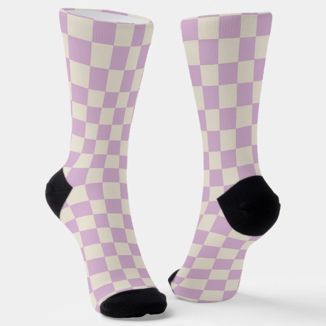 Lavendel und Off White Checkerboard Socken (Gewinkelt)