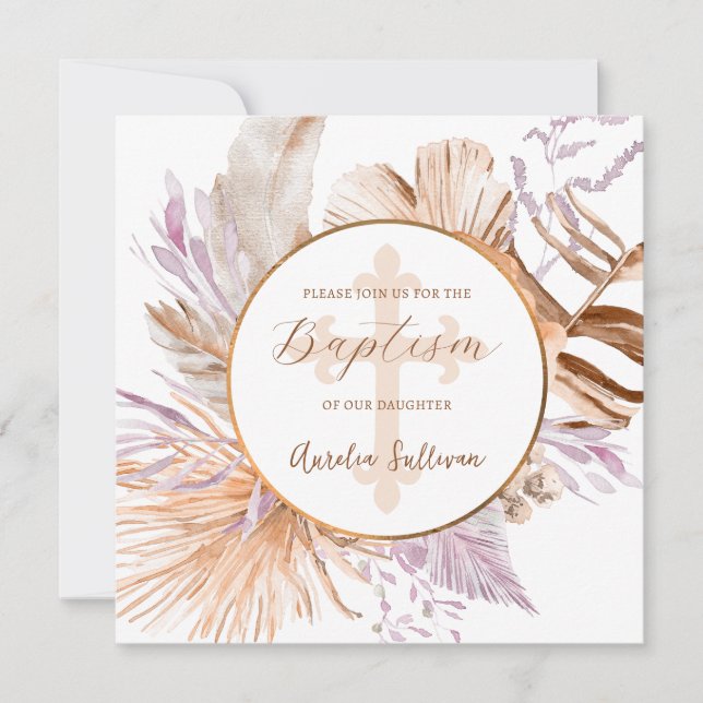 Lavendel und Peach Bouquet Taufe Einladung (Vorderseite)