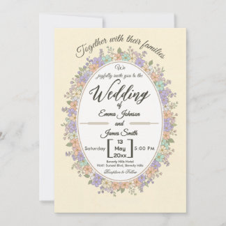 Lavendel- und Pfirsich-Blumenkranz-Hochzeitseinlad Einladung
