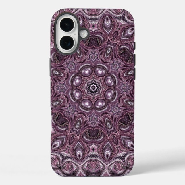 Lavendel- und Pflaumenmarmor Mandala-Muster iPhone 16 Plus Hülle (Rückseite)