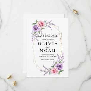Lavendel und rosa Rose geometrisches Save-the-Date Save The Date