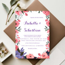 Lavendel- und Rosafarbene Hochzeitseinladung mit B