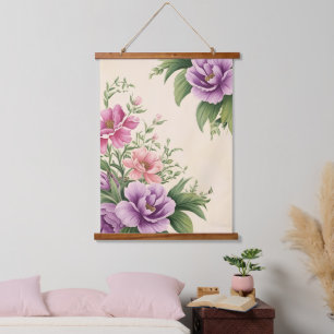 Lavendel und Rose Garten Blumendruck Wandteppich Mit Holzrahmen