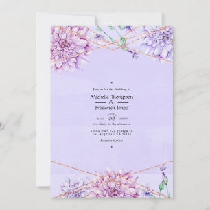 Lavendel- und Roségold-Blumen geometrische Hochzei Einladung